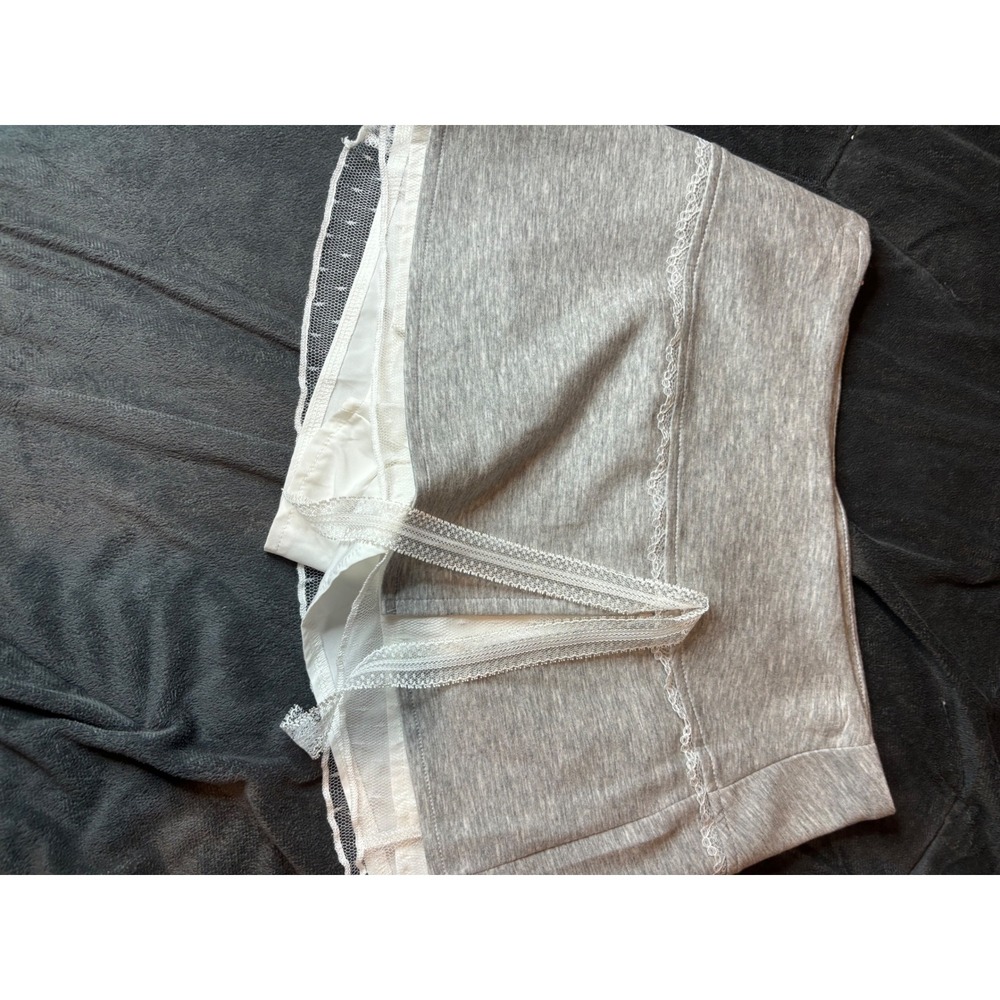 Heather Gray Lace Trim Layered Mini Skort with Tulle Hem and Side Zip